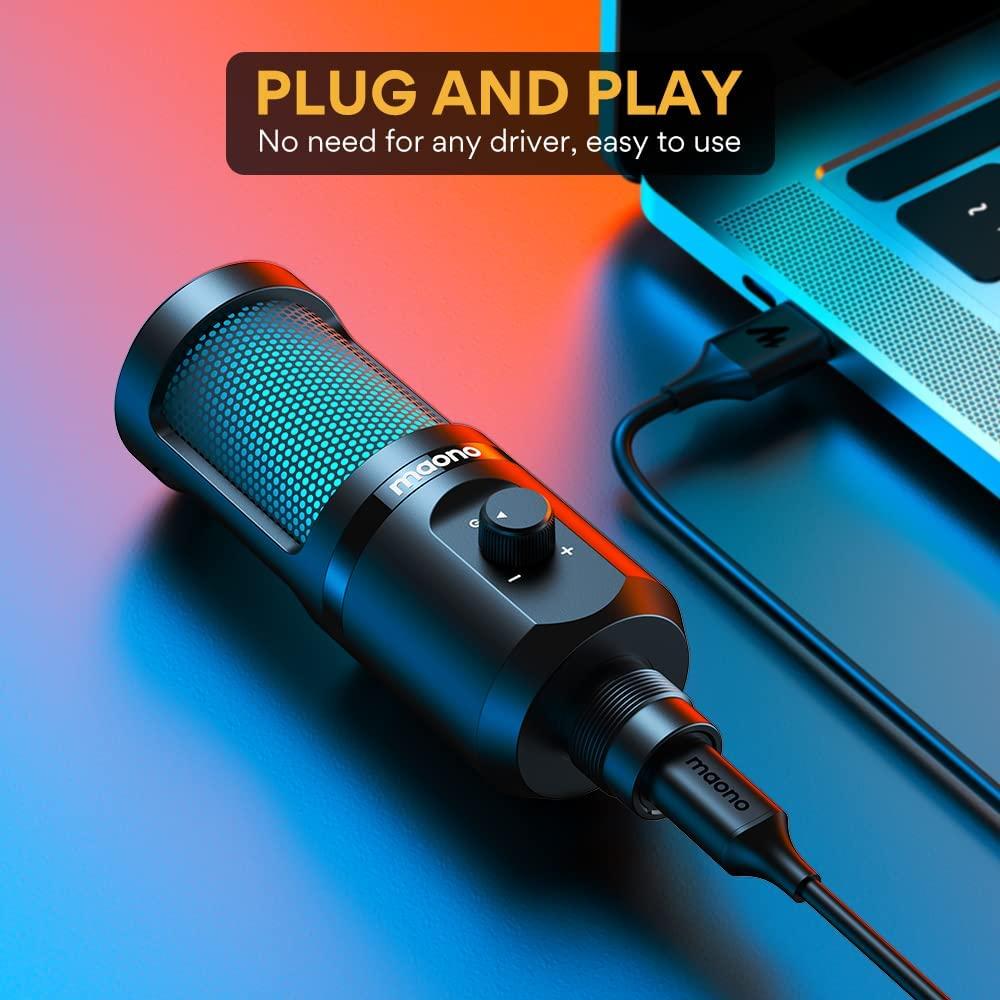 MAONO Gaming USB Microphone Desktop Condenser Podcast Microfono Recording Streaming Microphones With Breathing Light PM461TR RGB | Fugo Best