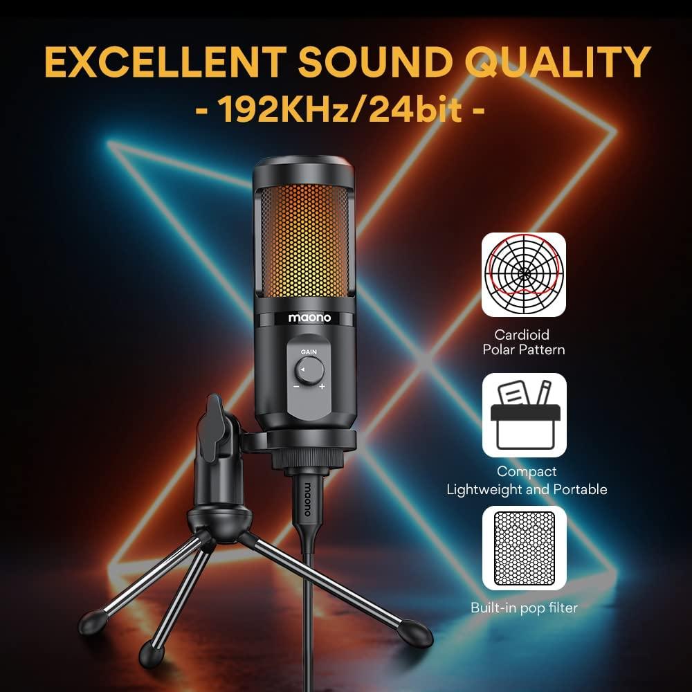 MAONO Gaming USB Microphone Desktop Condenser Podcast Microfono Recording Streaming Microphones With Breathing Light PM461TR RGB | Fugo Best