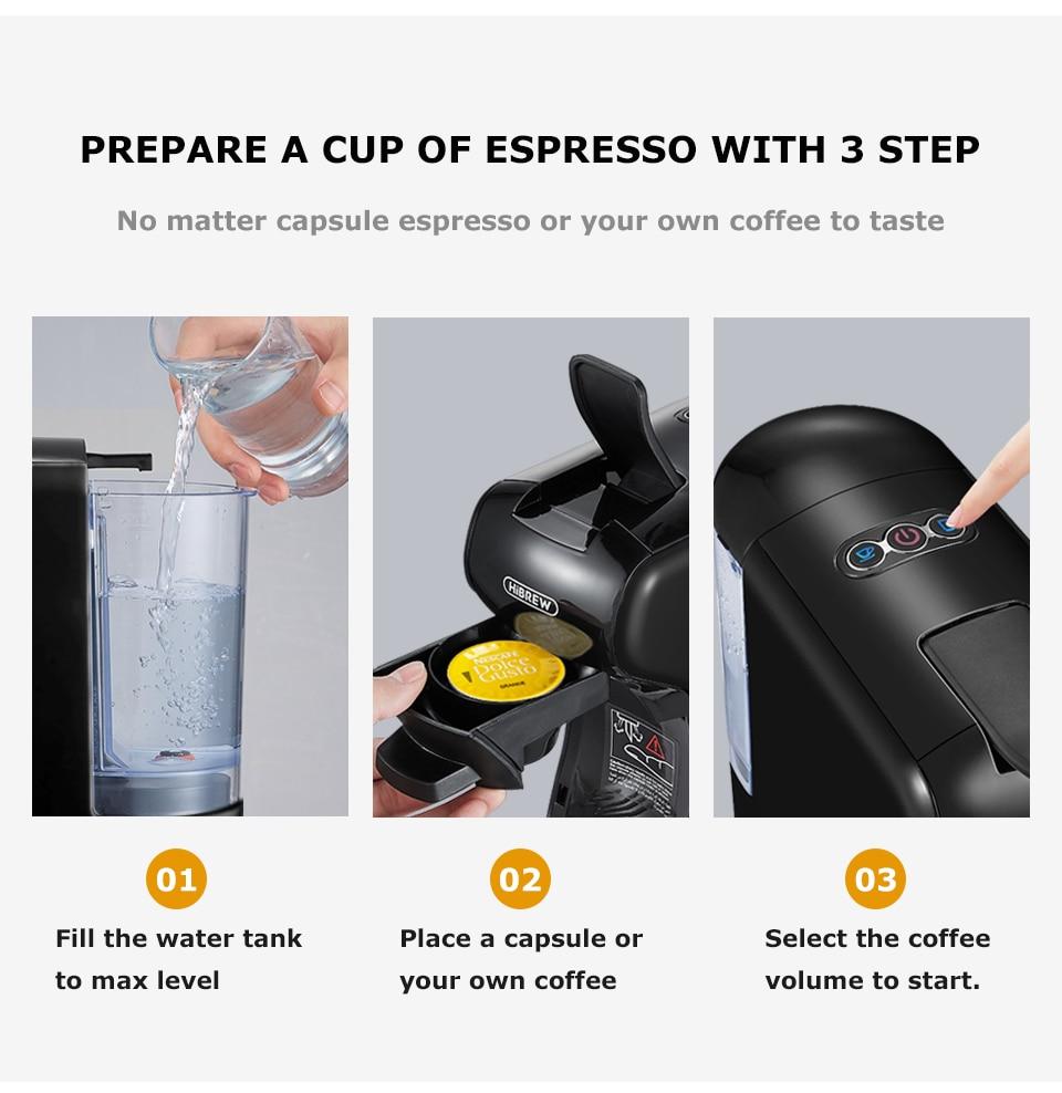 HiBREW Coffee Machine 19 Bar 3in1&4in1 Multiple Capsule Espresso Cafetera , Pod Coffee Maker Dolce Milk&Nexpresso &Powder H1 | Fugo Best