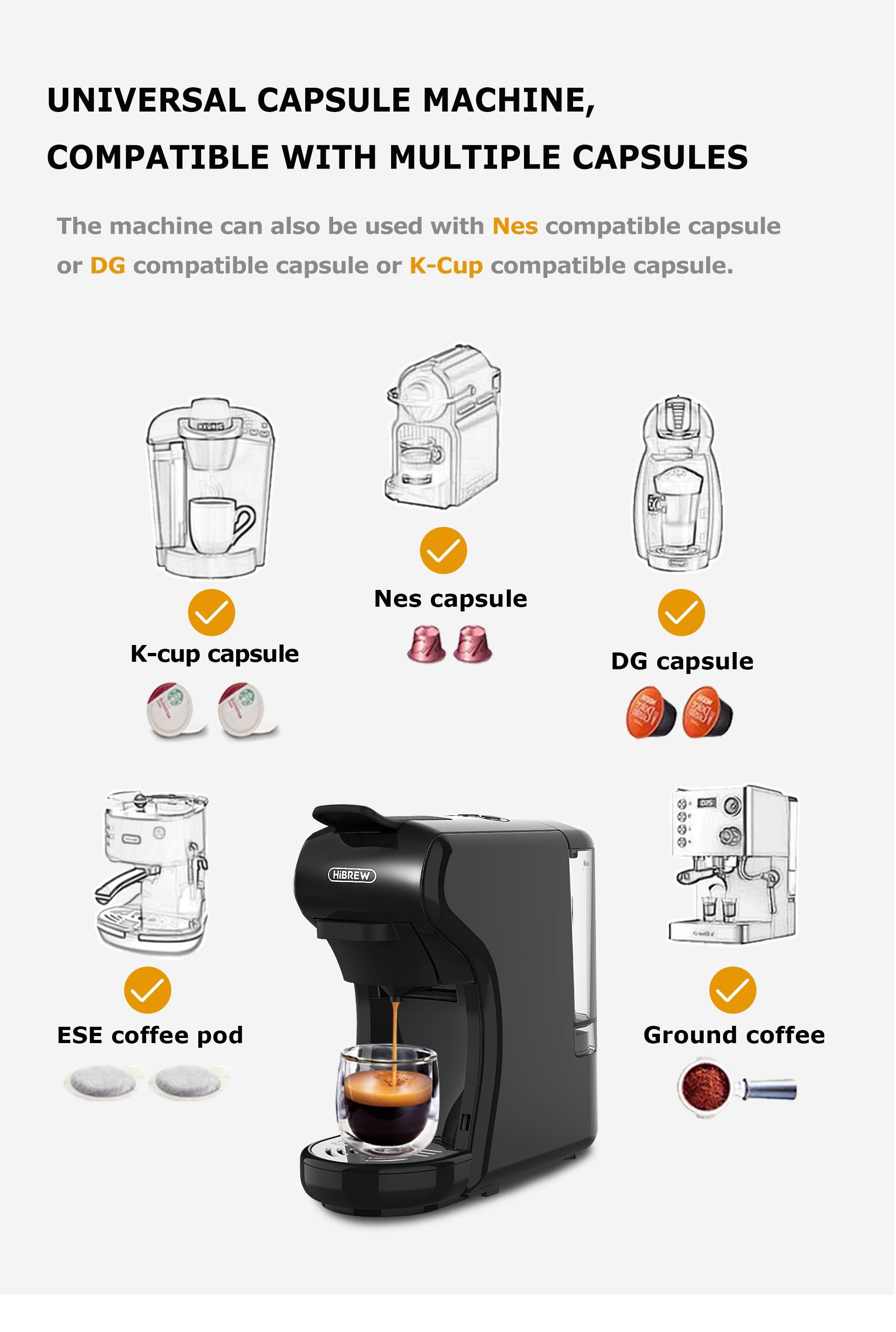 HiBREW Coffee Machine 19 Bar 3in1&4in1 Multiple Capsule Espresso Cafetera , Pod Coffee Maker Dolce Milk&Nexpresso &Powder H1 | Fugo Best