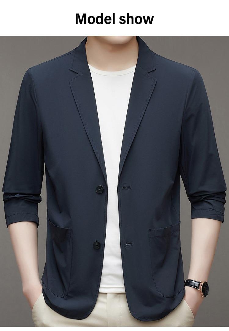 Anti-Wrinkle Ultra Thin Ice Silk Suit Jacket Summer men blazer Breathable Stretch Casual Suit 4XL Plus Size Lightweight blazers | Fugo Best