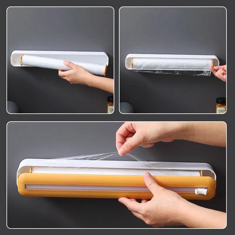 2 In 1 Food Film Dispenser Magnetic Wrap Dispenser With Cutter Storage Box Aluminum Foil Stretch Film Cutter Kitchen Accessories | Fugo Best