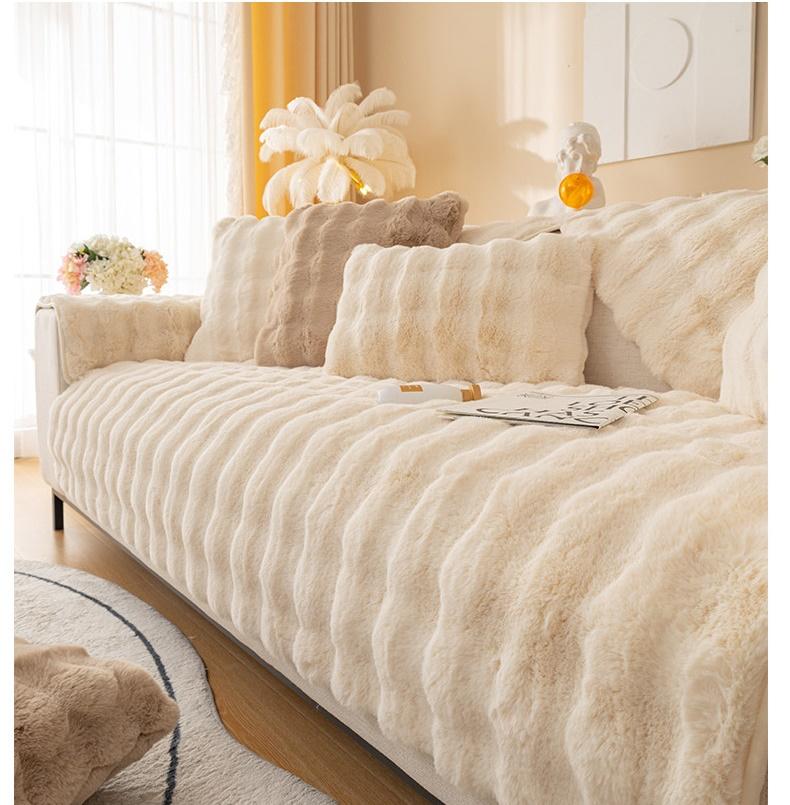 Thicken Rabbit Plush Sofa Cover Nordic Solid Color Sofa Towel Covers Non-slip Couch Slipcovers Sofa Towel for Living Room Decor | Fugo Best