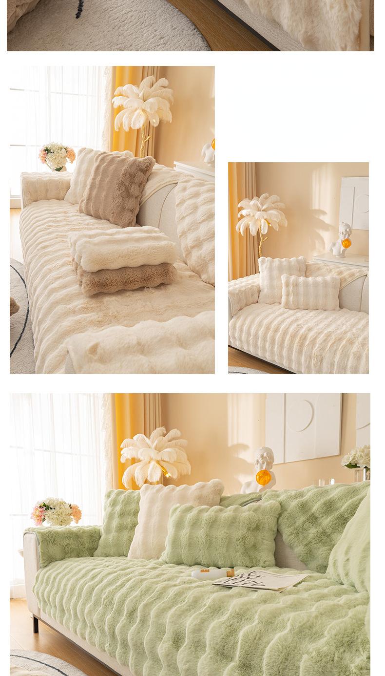 Thicken Rabbit Plush Sofa Cover Nordic Solid Color Sofa Towel Covers Non-slip Couch Slipcovers Sofa Towel for Living Room Decor | Fugo Best