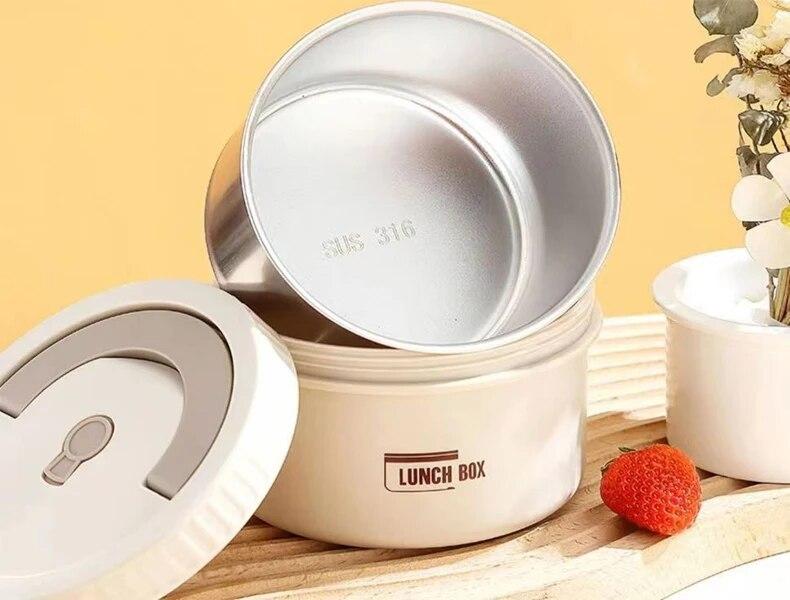 Thermal Insulation Lunch Box 316 Stainless Steel Bento Box Portable Circular Office Student Seal Microwavable Food Container | Fugo Best