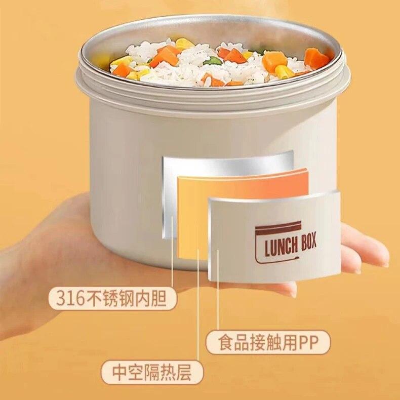 Thermal Insulation Lunch Box 316 Stainless Steel Bento Box Portable Circular Office Student Seal Microwavable Food Container | Fugo Best