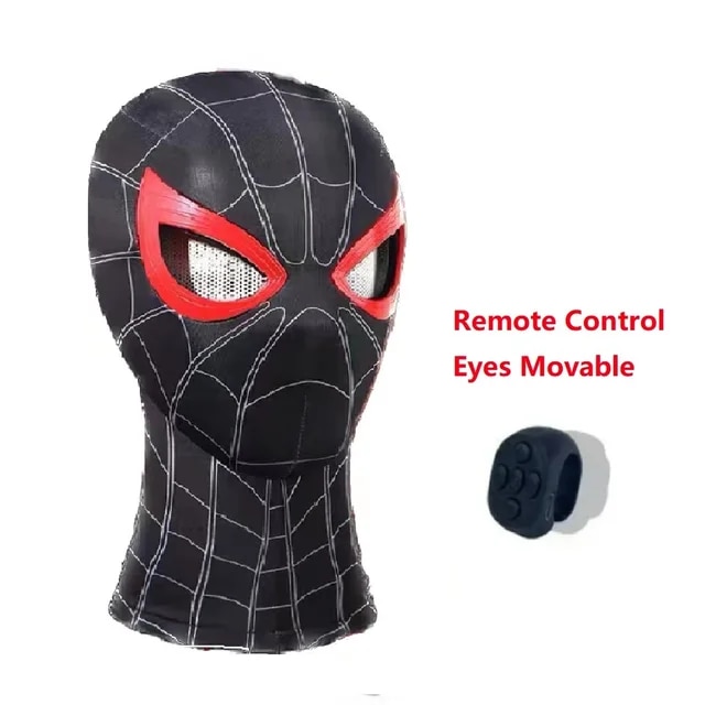 Spiderman Mask Eyes Movable Remote Control Spiderman Mask Peter Parker Halloween Cosplay Costume Mask Spandex Fabric Material | Fugo Best