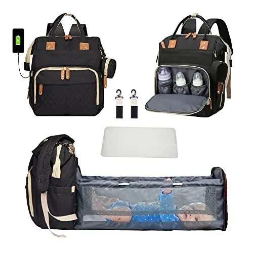 3 In 1 Diaper Bag Backpack Foldable Baby Bed Waterproof Travel Bag with USB Charge Diaper Bag Backpack with Changing Bed 3 types | Fugo Best