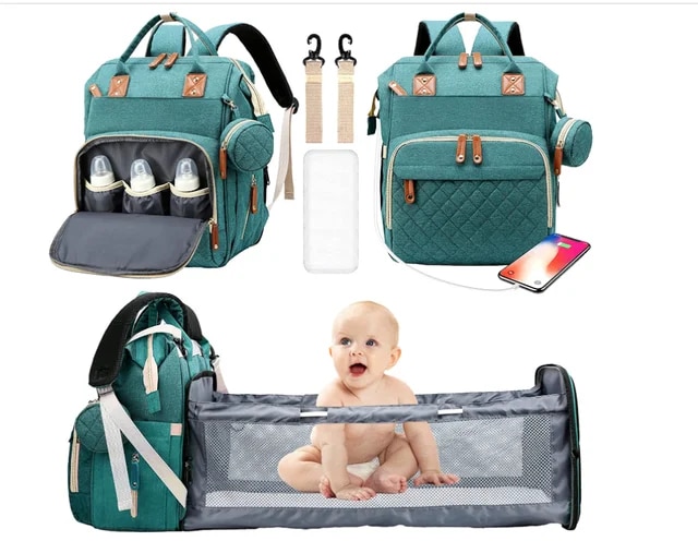 3 In 1 Diaper Bag Backpack Foldable Baby Bed Waterproof Travel Bag with USB Charge Diaper Bag Backpack with Changing Bed 3 types | Fugo Best