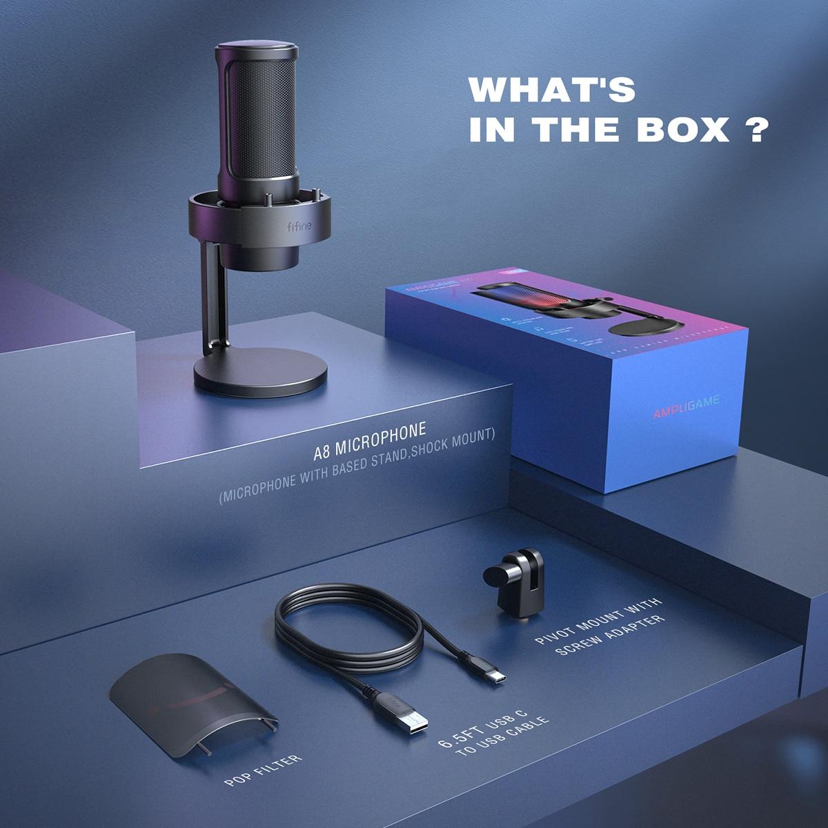 FIFINE USB Microphone for Recording and Streaming on PC and Mac,Headphone Output and Touch-Mute Button,Mic with 3 RGB Modes -A8 | Fugo Best