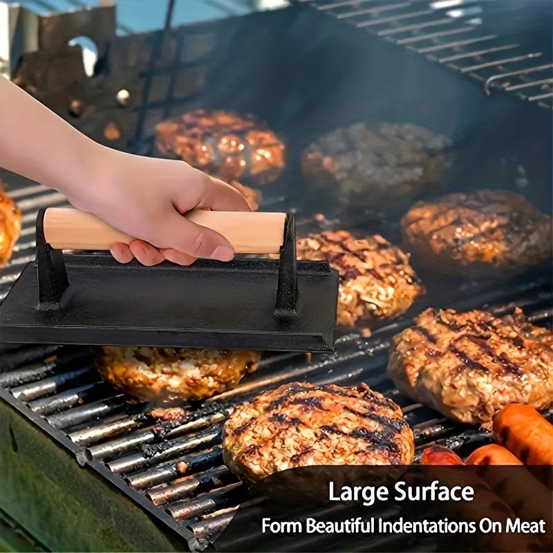 1pc Iron Burger Press Round Cast Iron Barbecue Press Suitable For Flat Top Grill Rectangular Hamburger Grinder Steak Food Meat | Fugo Best