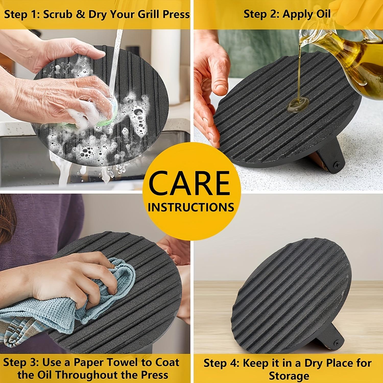 1pc Iron Burger Press Round Cast Iron Barbecue Press Suitable For Flat Top Grill Rectangular Hamburger Grinder Steak Food Meat | Fugo Best
