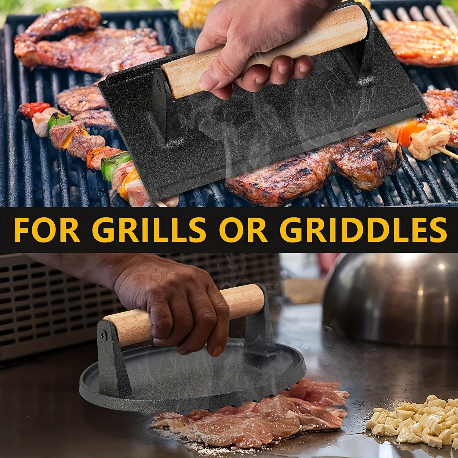1pc Iron Burger Press Round Cast Iron Barbecue Press Suitable For Flat Top Grill Rectangular Hamburger Grinder Steak Food Meat | Fugo Best