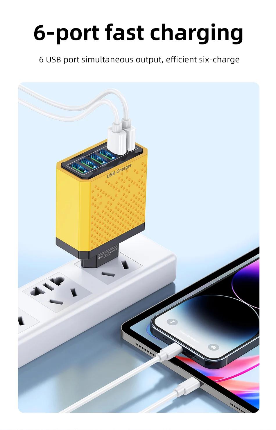 6 Ports USB Charger 3.1A Fast Charger 6 In1 Multi Charger EU US UK Plug Charger Adapter QC3.0 Quick Charger for iPhone 14 Xiaomi | Fugo Best