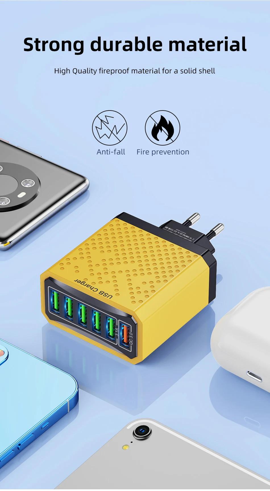 6 Ports USB Charger 3.1A Fast Charger 6 In1 Multi Charger EU US UK Plug Charger Adapter QC3.0 Quick Charger for iPhone 14 Xiaomi | Fugo Best