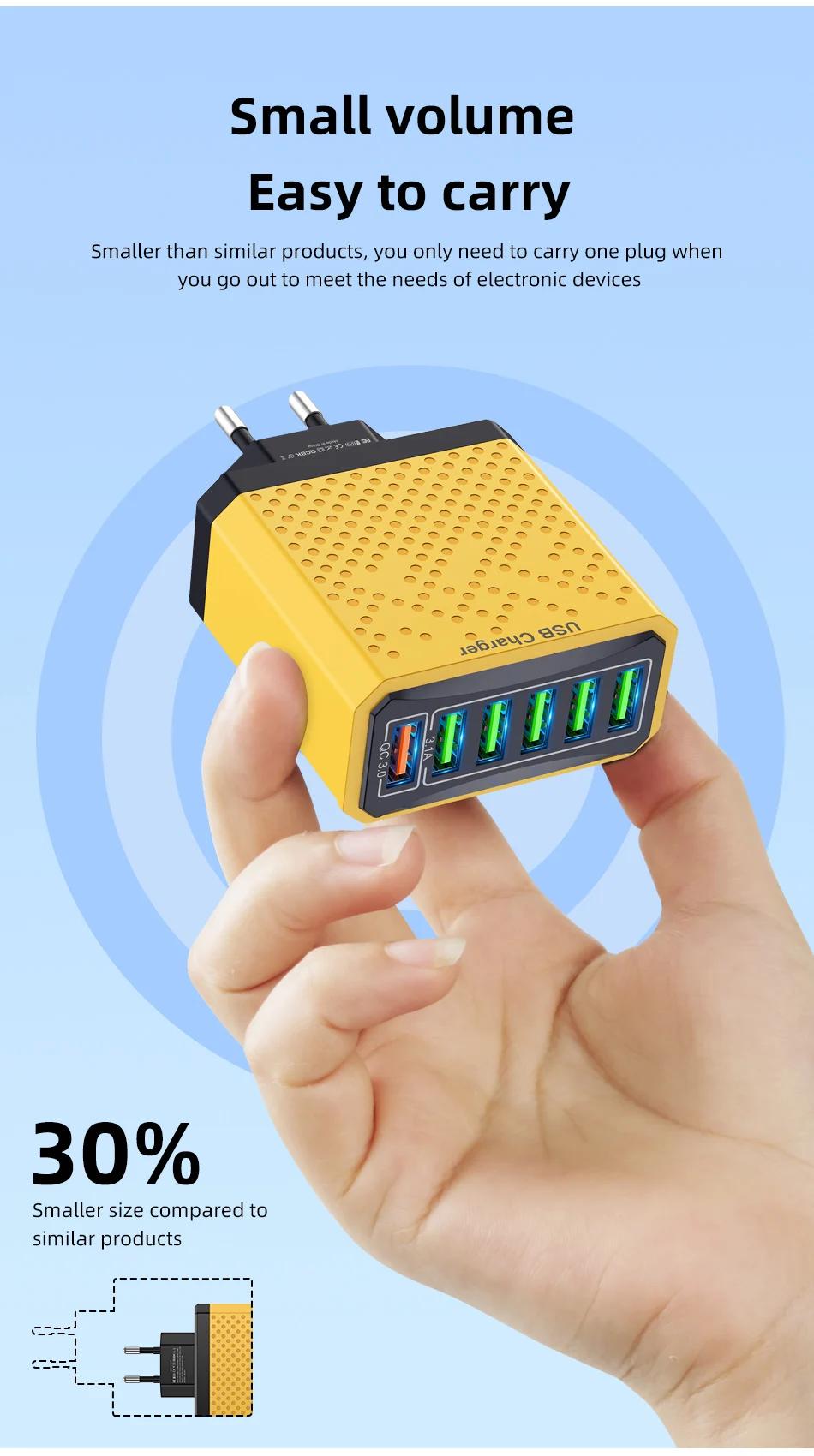 6 Ports USB Charger 3.1A Fast Charger 6 In1 Multi Charger EU US UK Plug Charger Adapter QC3.0 Quick Charger for iPhone 14 Xiaomi | Fugo Best