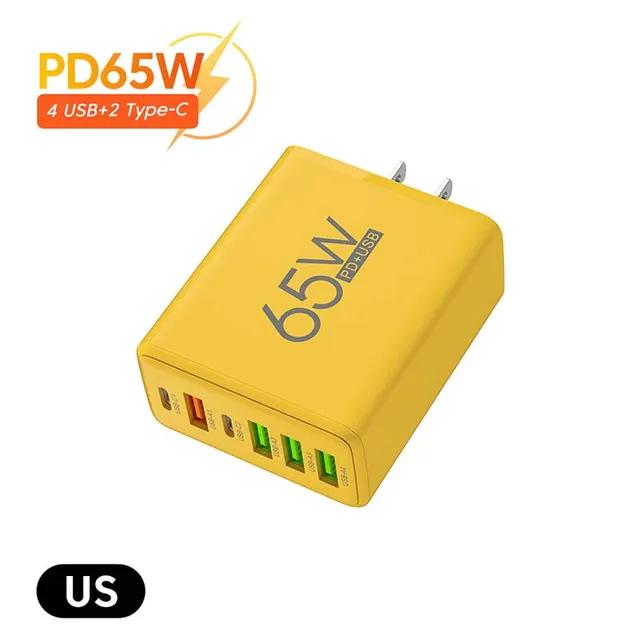 65W Fast Charger UK Plug EU US Plug 2 Ports Type C 4 Ports USB PD Fast Charger Power Adapter For iPhone 15 14 13 Xiaomi Samsung | Fugo Best