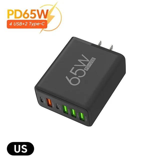 65W Fast Charger UK Plug EU US Plug 2 Ports Type C 4 Ports USB PD Fast Charger Power Adapter For iPhone 15 14 13 Xiaomi Samsung | Fugo Best