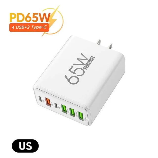 65W Fast Charger UK Plug EU US Plug 2 Ports Type C 4 Ports USB PD Fast Charger Power Adapter For iPhone 15 14 13 Xiaomi Samsung | Fugo Best