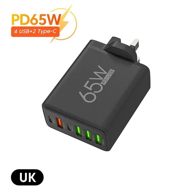 65W Fast Charger UK Plug EU US Plug 2 Ports Type C 4 Ports USB PD Fast Charger Power Adapter For iPhone 15 14 13 Xiaomi Samsung | Fugo Best