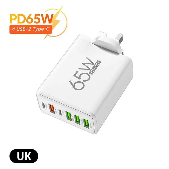 65W Fast Charger UK Plug EU US Plug 2 Ports Type C 4 Ports USB PD Fast Charger Power Adapter For iPhone 15 14 13 Xiaomi Samsung | Fugo Best
