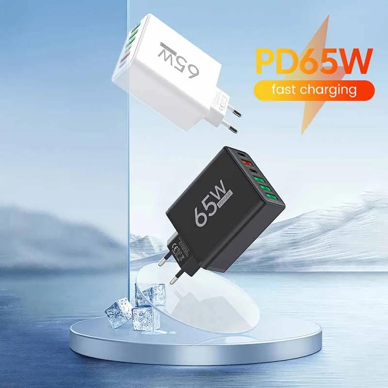 65W Fast Charger UK Plug EU US Plug 2 Ports Type C 4 Ports USB PD Fast Charger Power Adapter For iPhone 15 14 13 Xiaomi Samsung | Fugo Best