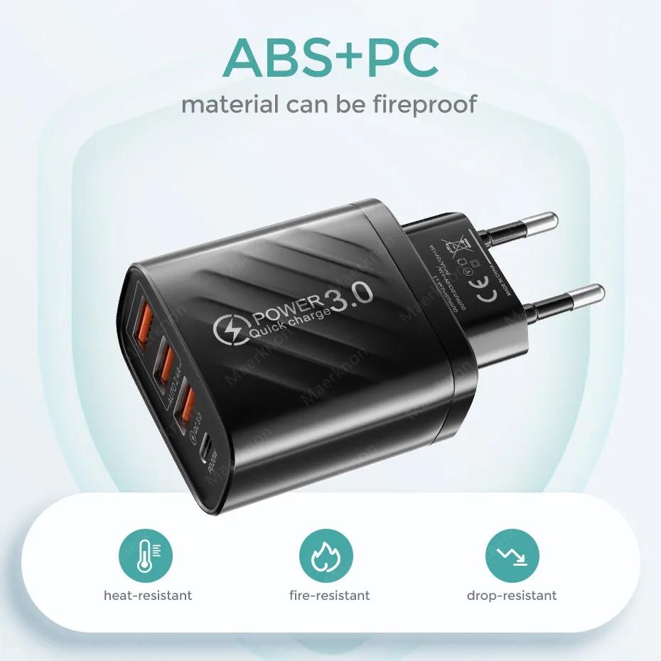 48W USB Charger 4Port Type C Quick Charge QC 3.0 For Samsung Xiaomi mi10 Huawei Charger adapter For Smartphones PD Fast Charging | Fugo Best