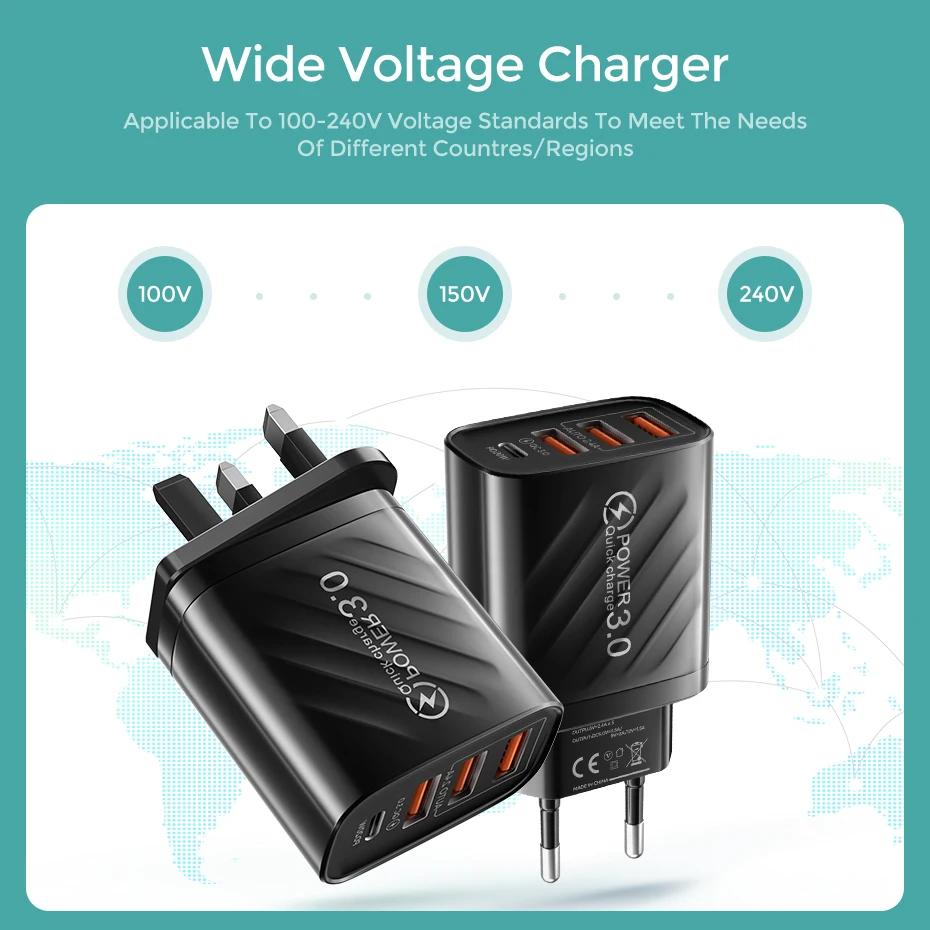 48W USB Charger 4Port Type C Quick Charge QC 3.0 For Samsung Xiaomi mi10 Huawei Charger adapter For Smartphones PD Fast Charging | Fugo Best