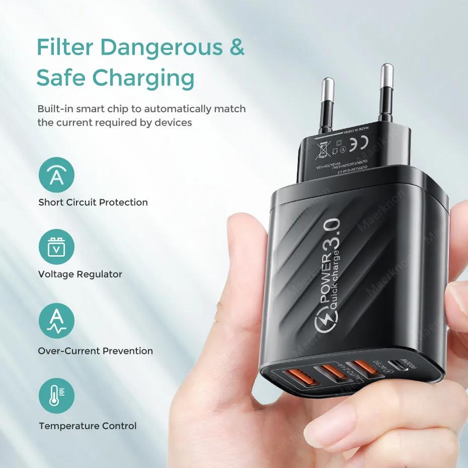 48W USB Charger 4Port Type C Quick Charge QC 3.0 For Samsung Xiaomi mi10 Huawei Charger adapter For Smartphones PD Fast Charging | Fugo Best