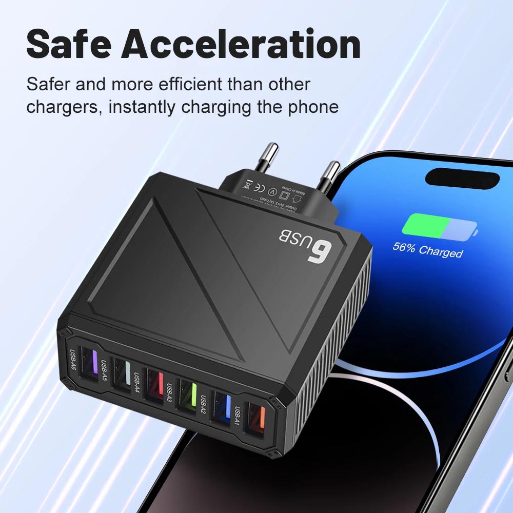 3.1A 6 Ports USB Charger Fast Charging Multi Port Phone Charger Adapter For iPhone Samsung Xiaomi Huawei EU/US Plug Wall Charger | Fugo Best