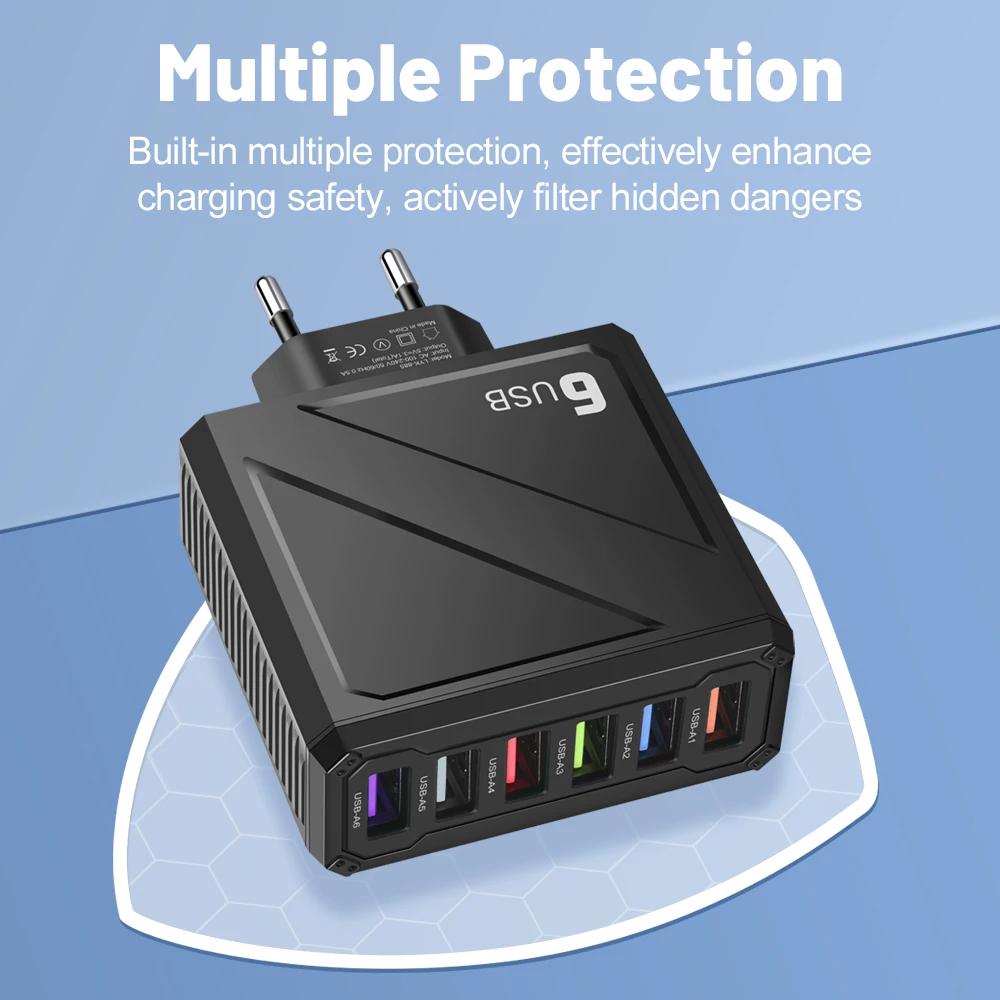 3.1A 6 Ports USB Charger Fast Charging Multi Port Phone Charger Adapter For iPhone Samsung Xiaomi Huawei EU/US Plug Wall Charger | Fugo Best