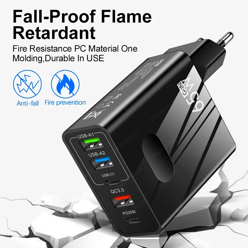 5 Ports 65W GaN Fast Charger PD USB Type C Phone Charger Power Adapter For iPhone 14 13 Xiaomi Samsung Quick Charge Wall Charger | Fugo Best