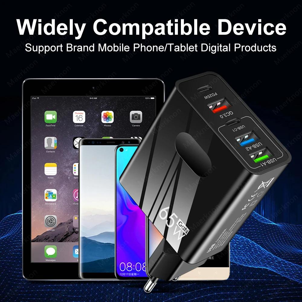 5 Ports 65W GaN Fast Charger PD USB Type C Phone Charger Power Adapter For iPhone 14 13 Xiaomi Samsung Quick Charge Wall Charger | Fugo Best