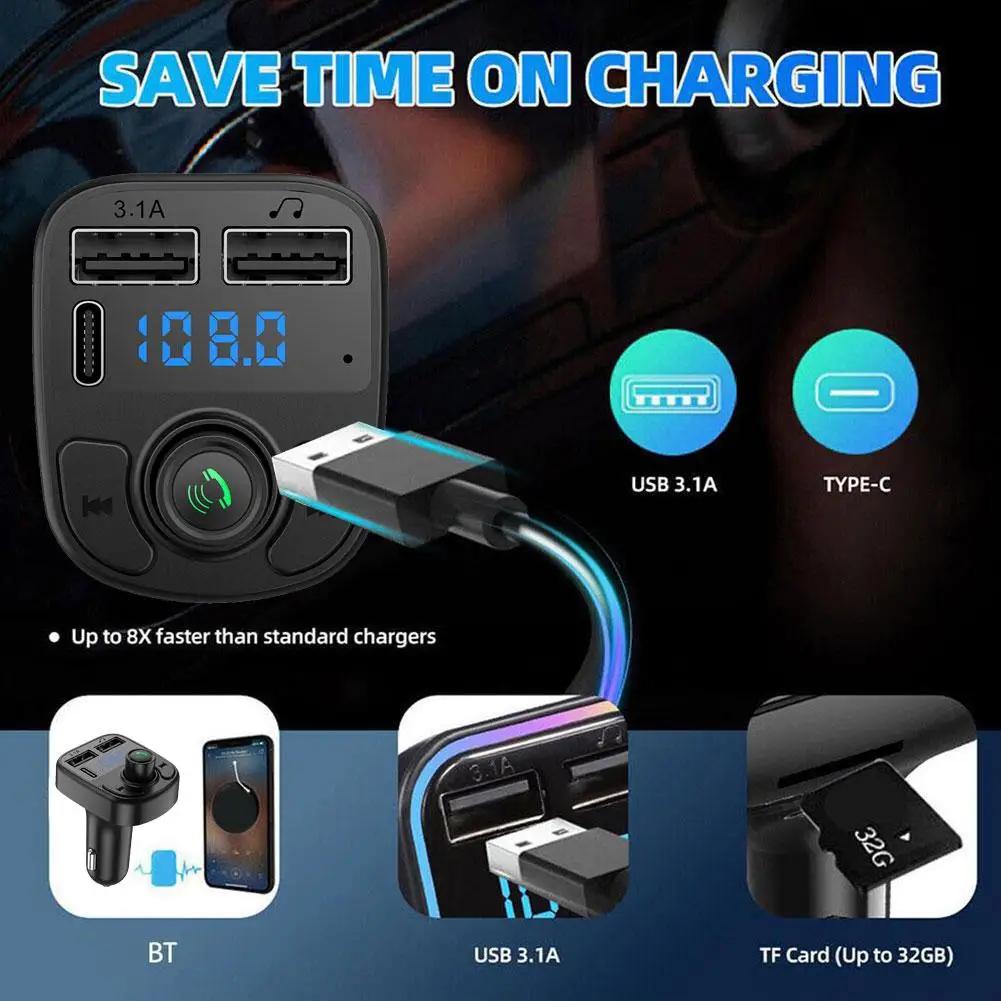 Handsfree Bluetooth FM Transmitter Car Kit With MP3 Fast Player Charger And Radio PD Adapter Type-C Dual USB 3.1A USB Charg G4B1 | Fugo Best