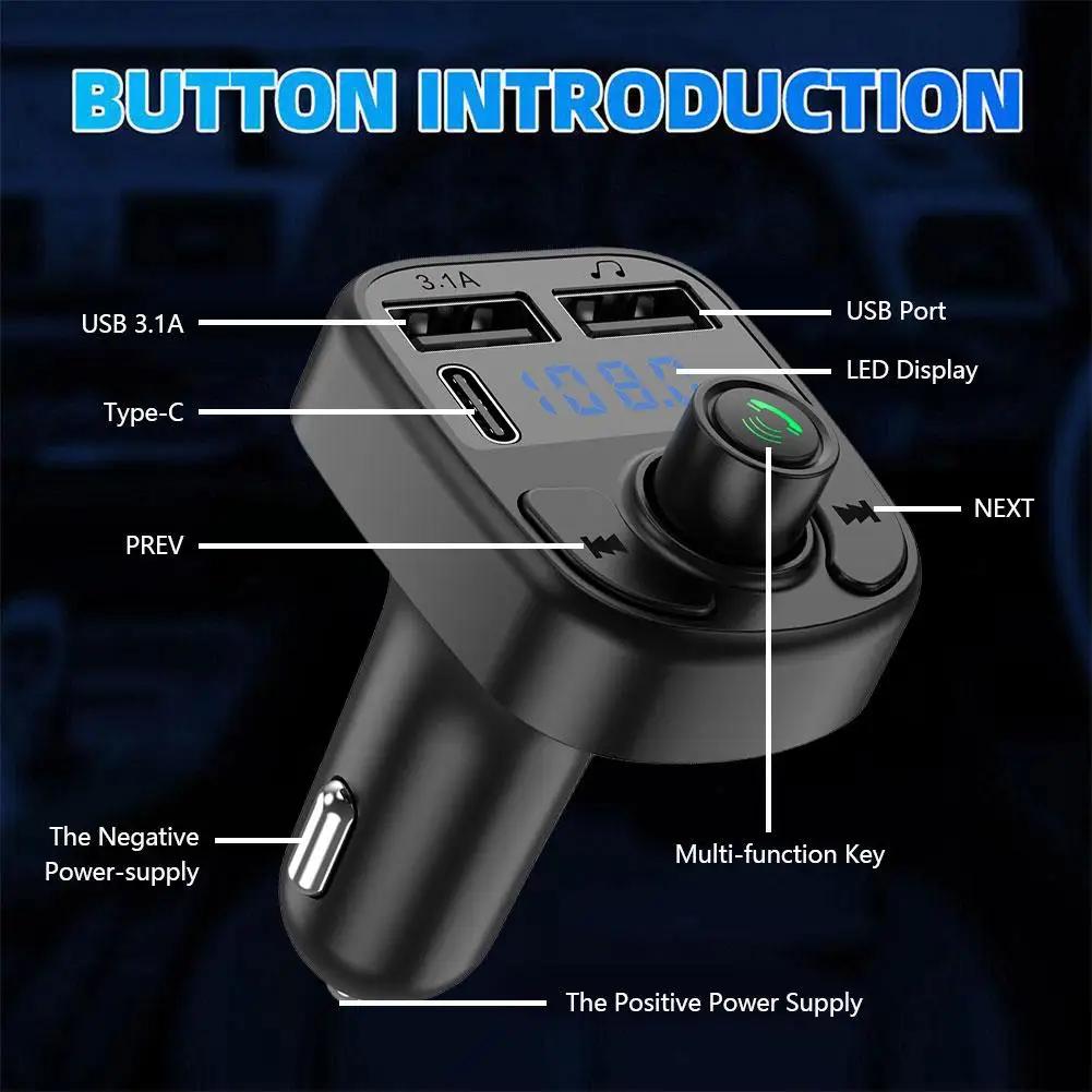 Handsfree Bluetooth FM Transmitter Car Kit With MP3 Fast Player Charger And Radio PD Adapter Type-C Dual USB 3.1A USB Charg G4B1 | Fugo Best