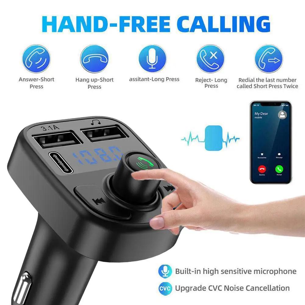 Handsfree Bluetooth FM Transmitter Car Kit With MP3 Fast Player Charger And Radio PD Adapter Type-C Dual USB 3.1A USB Charg G4B1 | Fugo Best