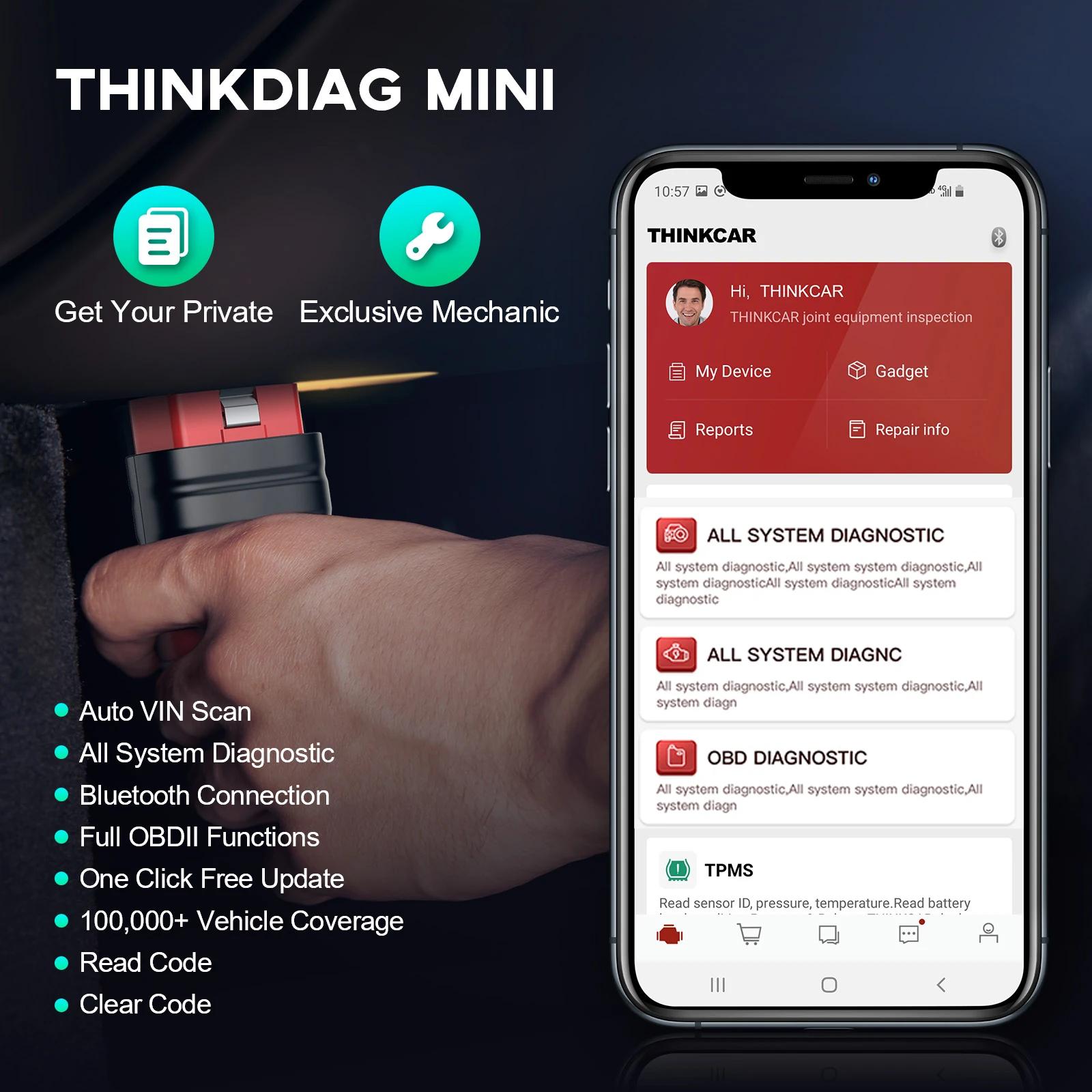 THINKCAR THINKDIAG Mini obd2 Bluetooth Scanner All Cars Full System Diagnose Lifetime Free Auto Diagnostic Tool Read/Clear Error | Fugo Best