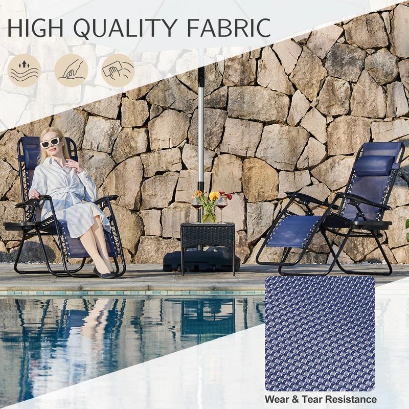 JHK Zero Gravity Set of 2 Portable Recliner Camping Patio Outdoor Garden Lounge Chair with Cup Holder Trays Adjustable Pillow | Fugo Best