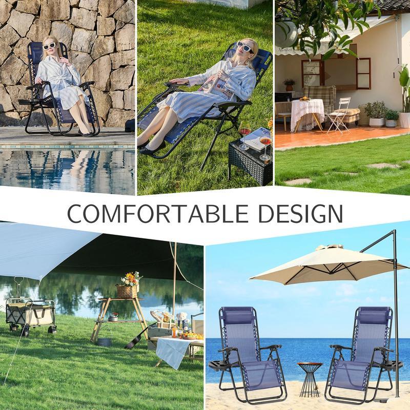 JHK Zero Gravity Set of 2 Portable Recliner Camping Patio Outdoor Garden Lounge Chair with Cup Holder Trays Adjustable Pillow | Fugo Best