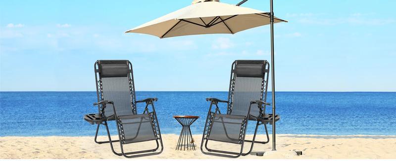 JHK Zero Gravity Set of 2 Portable Recliner Camping Patio Outdoor Garden Lounge Chair with Cup Holder Trays Adjustable Pillow | Fugo Best