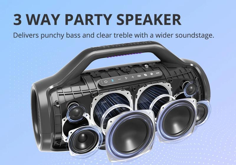 Tronsmart Bang Max Speaker Bluetooth Speaker with 130W, 3 Way Sound System, Sync Up 100+ Speakers, APP Control, Guitar/Mic Input | Fugo Best