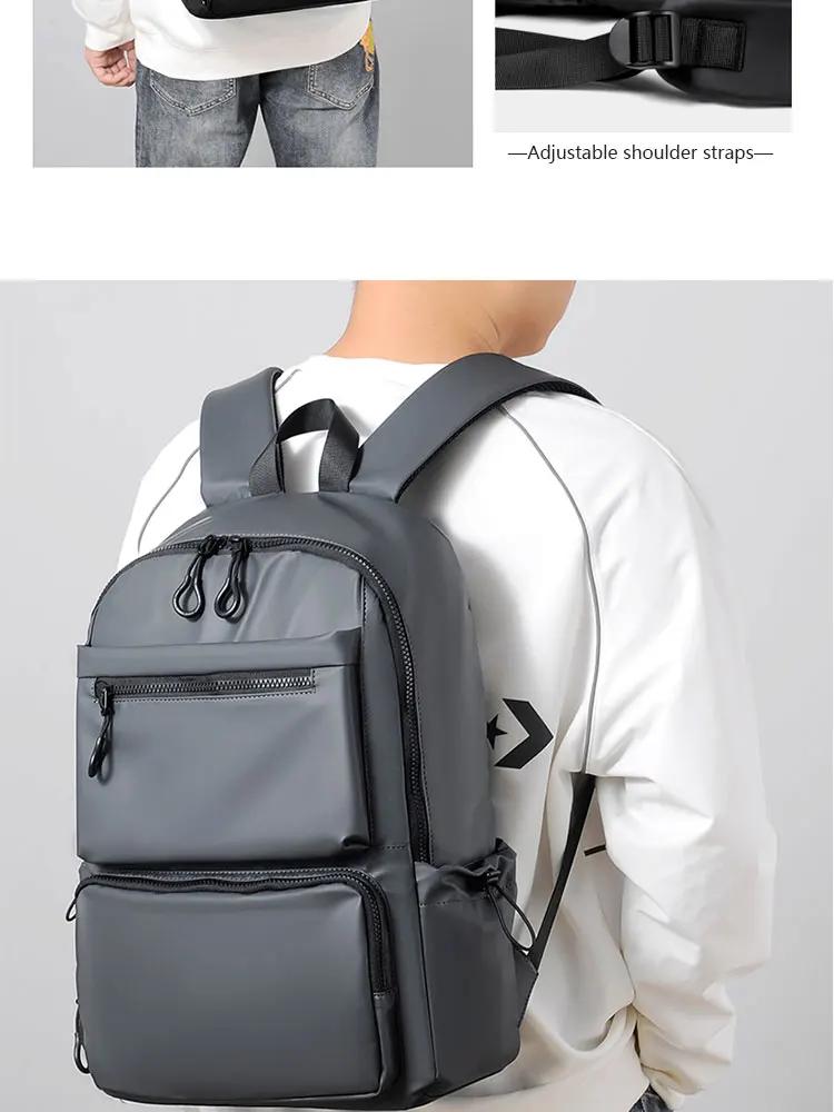 A 14 Inch Mens Backpack Large Capacity Travel Leisure Solid Color Pu Computer Backpack Fashion Men And Women Students Schoolbag | Fugo Best