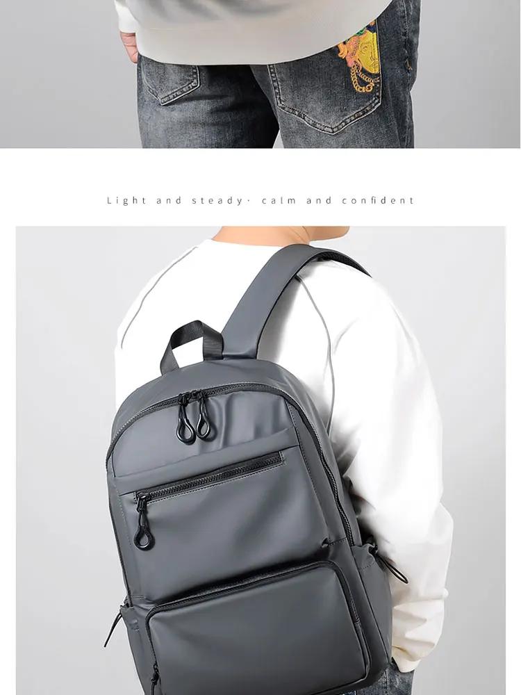 A 14 Inch Mens Backpack Large Capacity Travel Leisure Solid Color Pu Computer Backpack Fashion Men And Women Students Schoolbag | Fugo Best