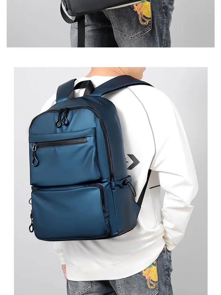A 14 Inch Mens Backpack Large Capacity Travel Leisure Solid Color Pu Computer Backpack Fashion Men And Women Students Schoolbag | Fugo Best