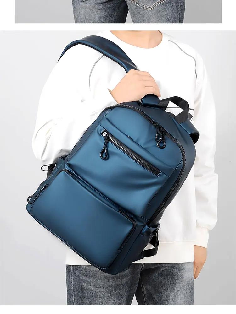 A 14 Inch Mens Backpack Large Capacity Travel Leisure Solid Color Pu Computer Backpack Fashion Men And Women Students Schoolbag | Fugo Best
