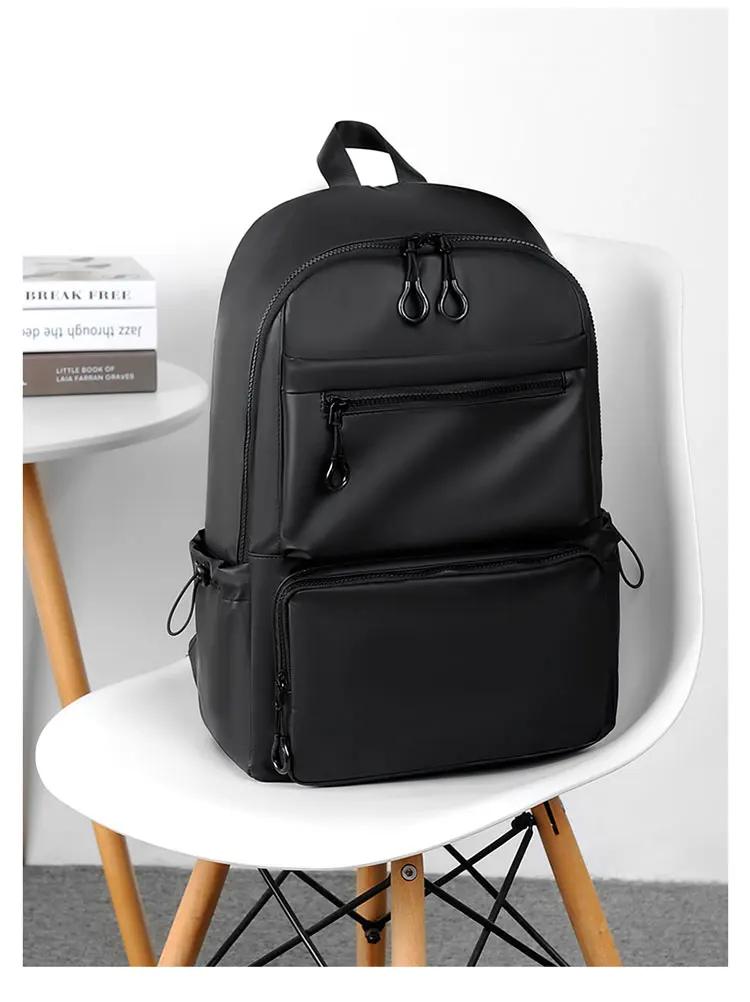 A 14 Inch Mens Backpack Large Capacity Travel Leisure Solid Color Pu Computer Backpack Fashion Men And Women Students Schoolbag | Fugo Best