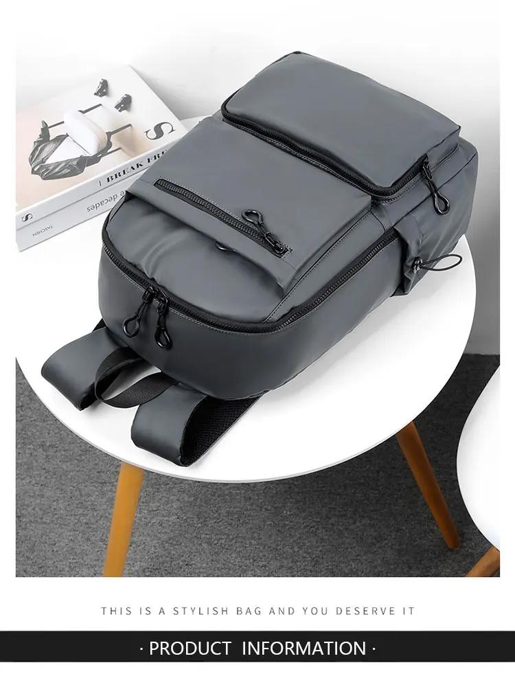 A 14 Inch Mens Backpack Large Capacity Travel Leisure Solid Color Pu Computer Backpack Fashion Men And Women Students Schoolbag | Fugo Best