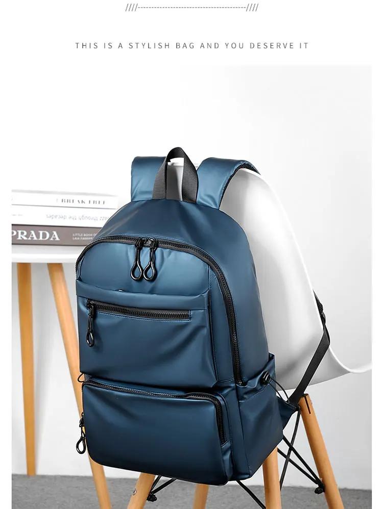 A 14 Inch Mens Backpack Large Capacity Travel Leisure Solid Color Pu Computer Backpack Fashion Men And Women Students Schoolbag | Fugo Best