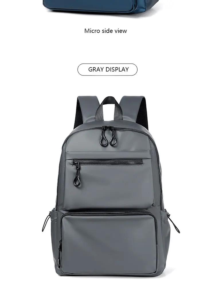 A 14 Inch Mens Backpack Large Capacity Travel Leisure Solid Color Pu Computer Backpack Fashion Men And Women Students Schoolbag | Fugo Best