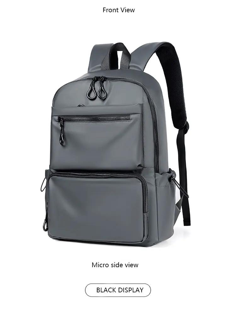 A 14 Inch Mens Backpack Large Capacity Travel Leisure Solid Color Pu Computer Backpack Fashion Men And Women Students Schoolbag | Fugo Best